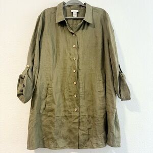 Soft Surroundings 100% Linen with Pockets Long Sleeve‎ Tunic Size 3X